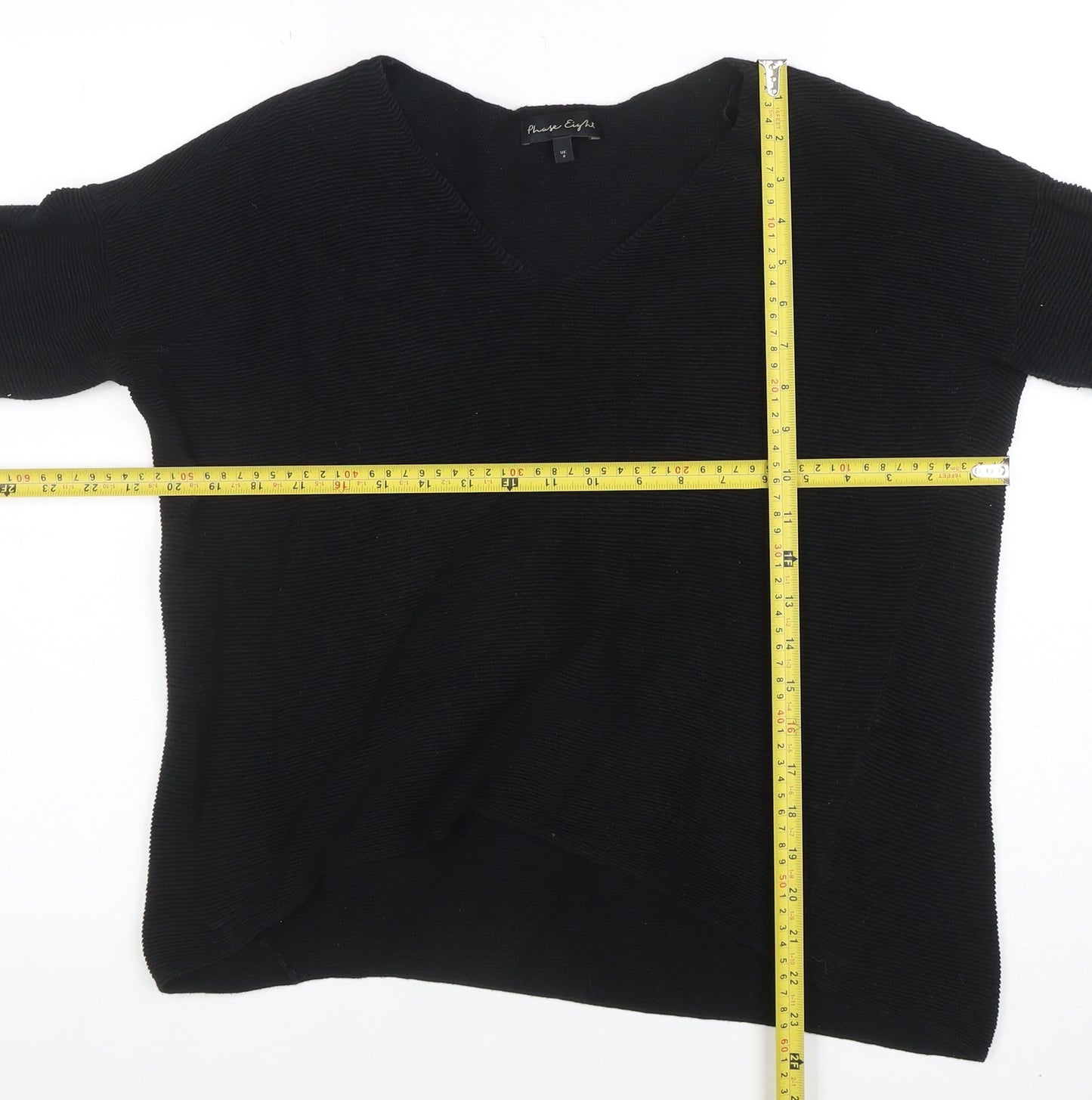 Phase Eight Women Black Size 8 Cotton Knit V-Neck Jumper