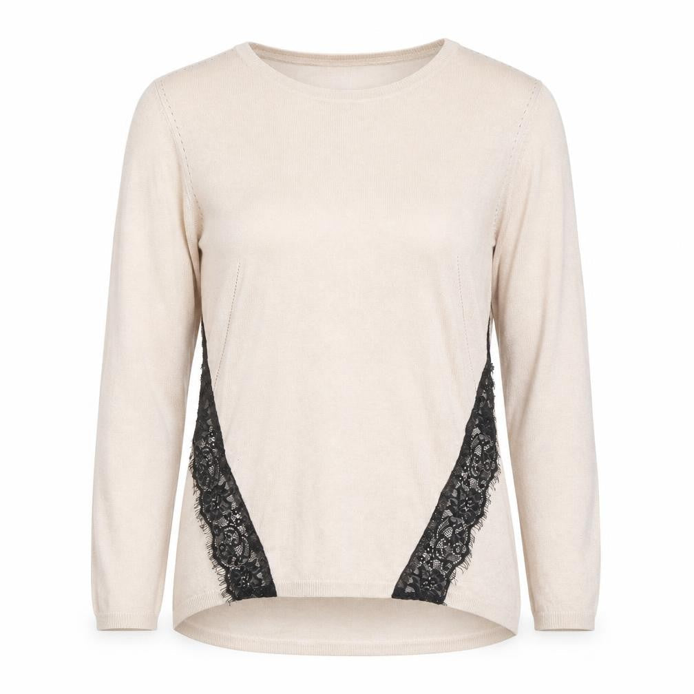 Marks & Spencer Limited Edition Beige Lace Trim Long Sleeve Knit Blouse Size 10