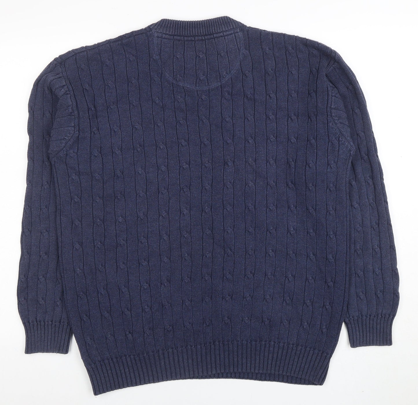Guise Men's Blue Cable Knit Cotton Crew Neck Jumper Size M