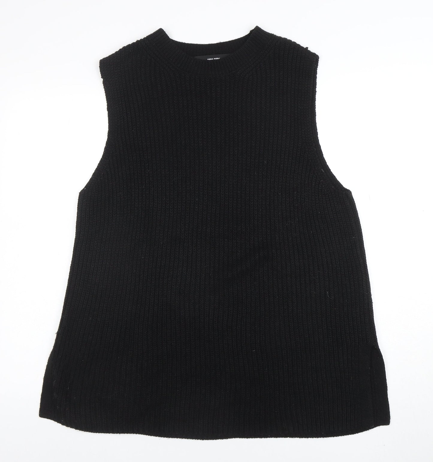 Vero Moda Women's Black Knit Sleeveless Crew Neck Vest Jumper M