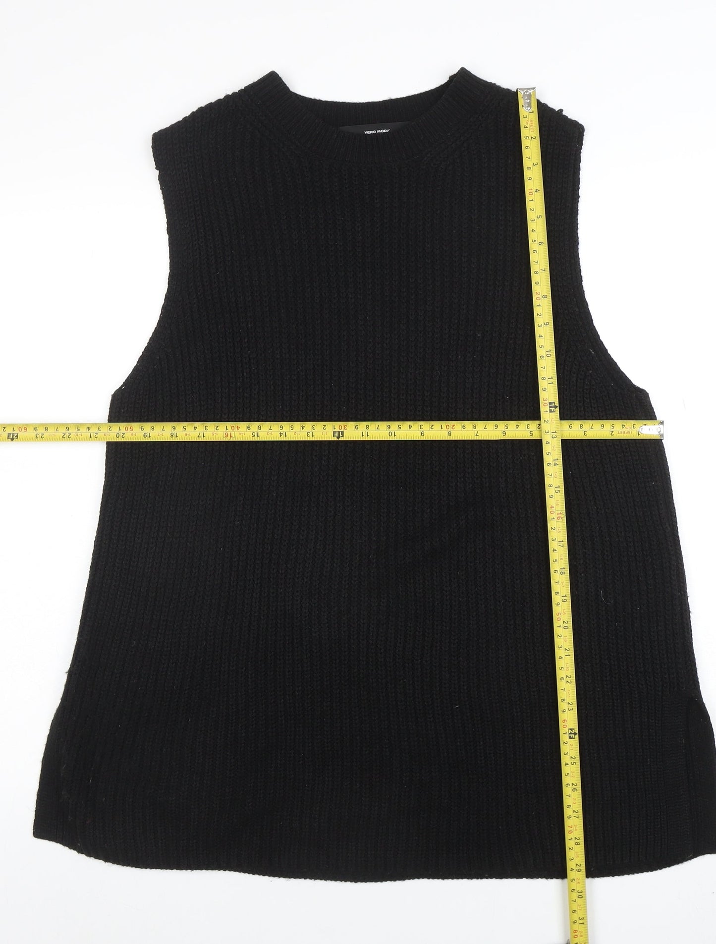 Vero Moda Women's Black Knit Sleeveless Crew Neck Vest Jumper M