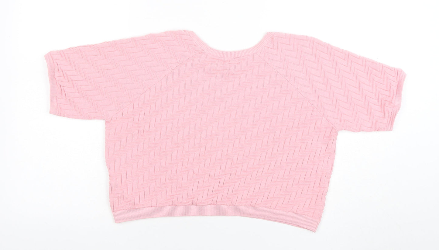 Topshop Women's Pink Cropped Knit T-Shirt Size 12