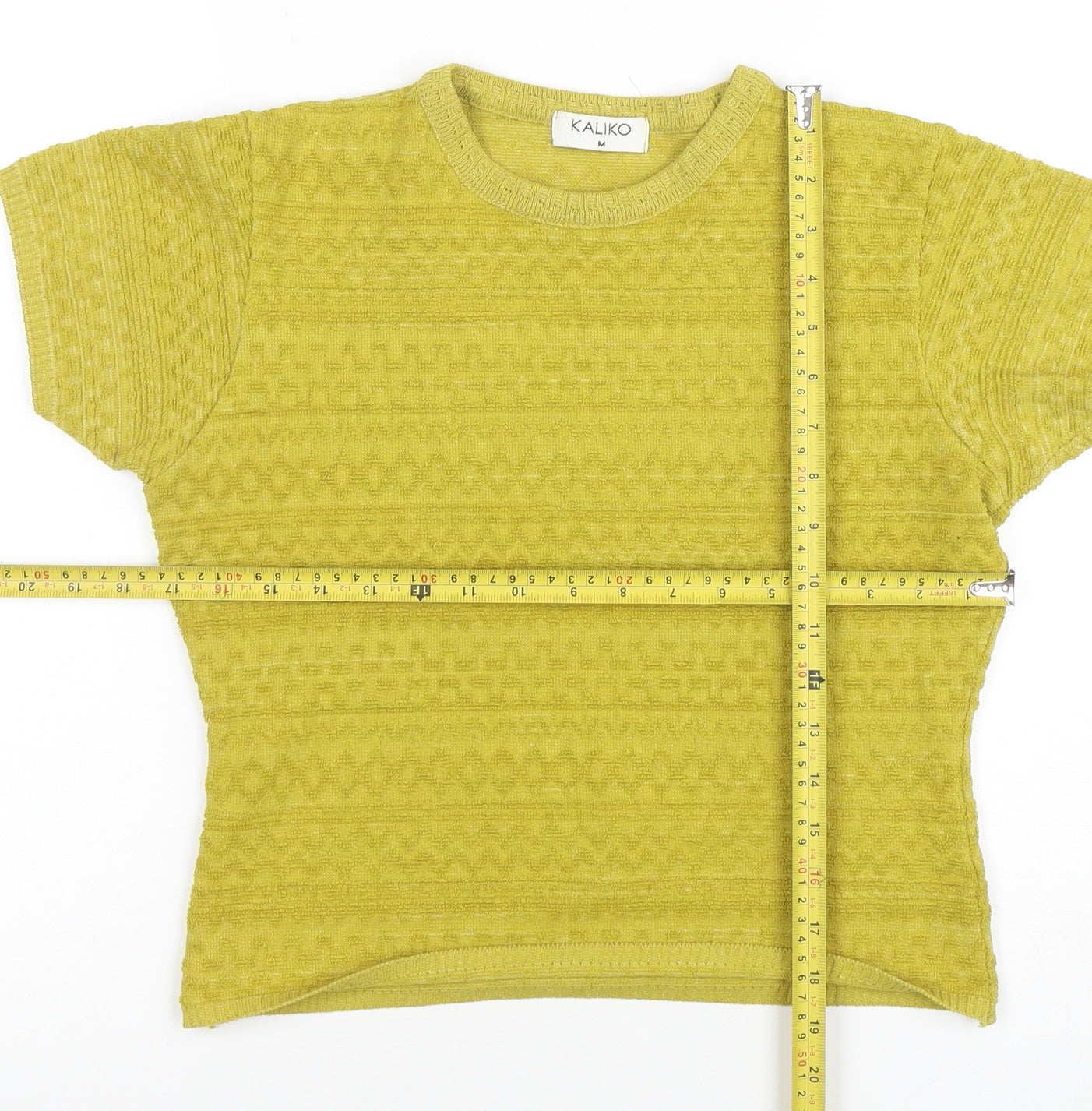 Kaliko Women's Yellow Knit Short Sleeve Crew Neck Top Size 12
