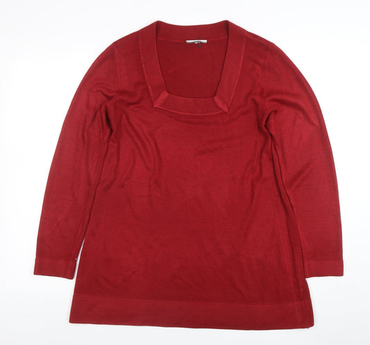 Marks & Spencer Women’s Red Acrylic Knit Square Neck Long Sleeve Blouse Size 14