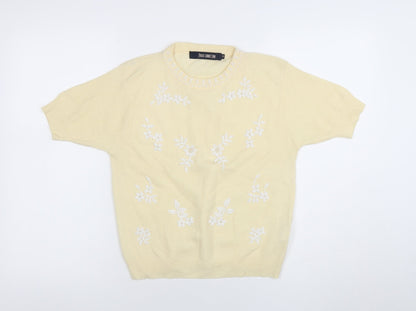 Additional front view of French Connection Women's Beige Embroidered Short Sleeve jumper M