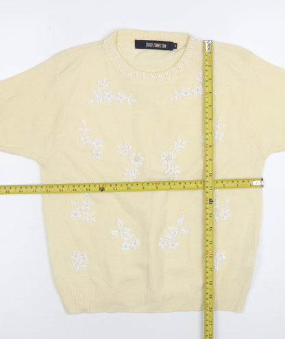 Back view of French Connection Women's Beige Embroidered Short Sleeve jumper M