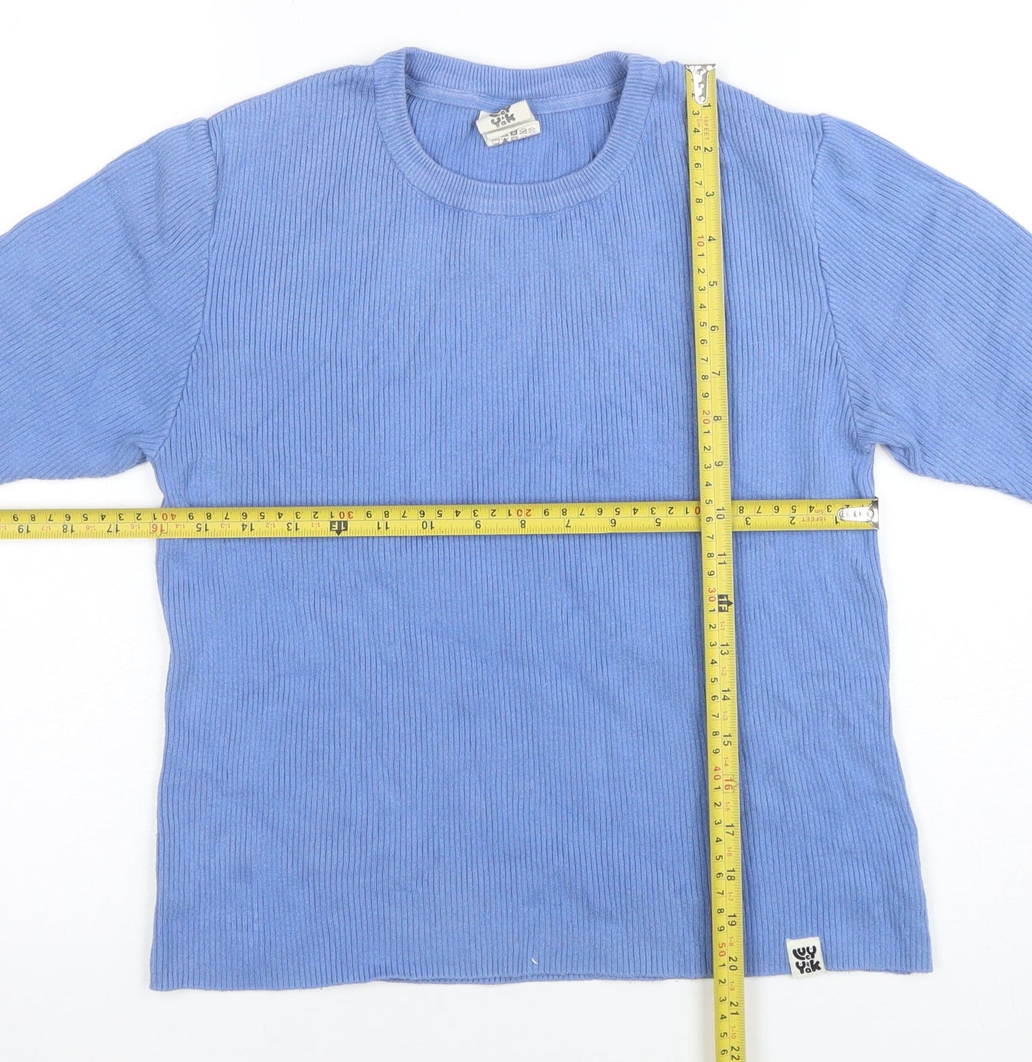 U YAK Women Blue Cotton Blend Short Sleeve Crew Neck T-Shirt M