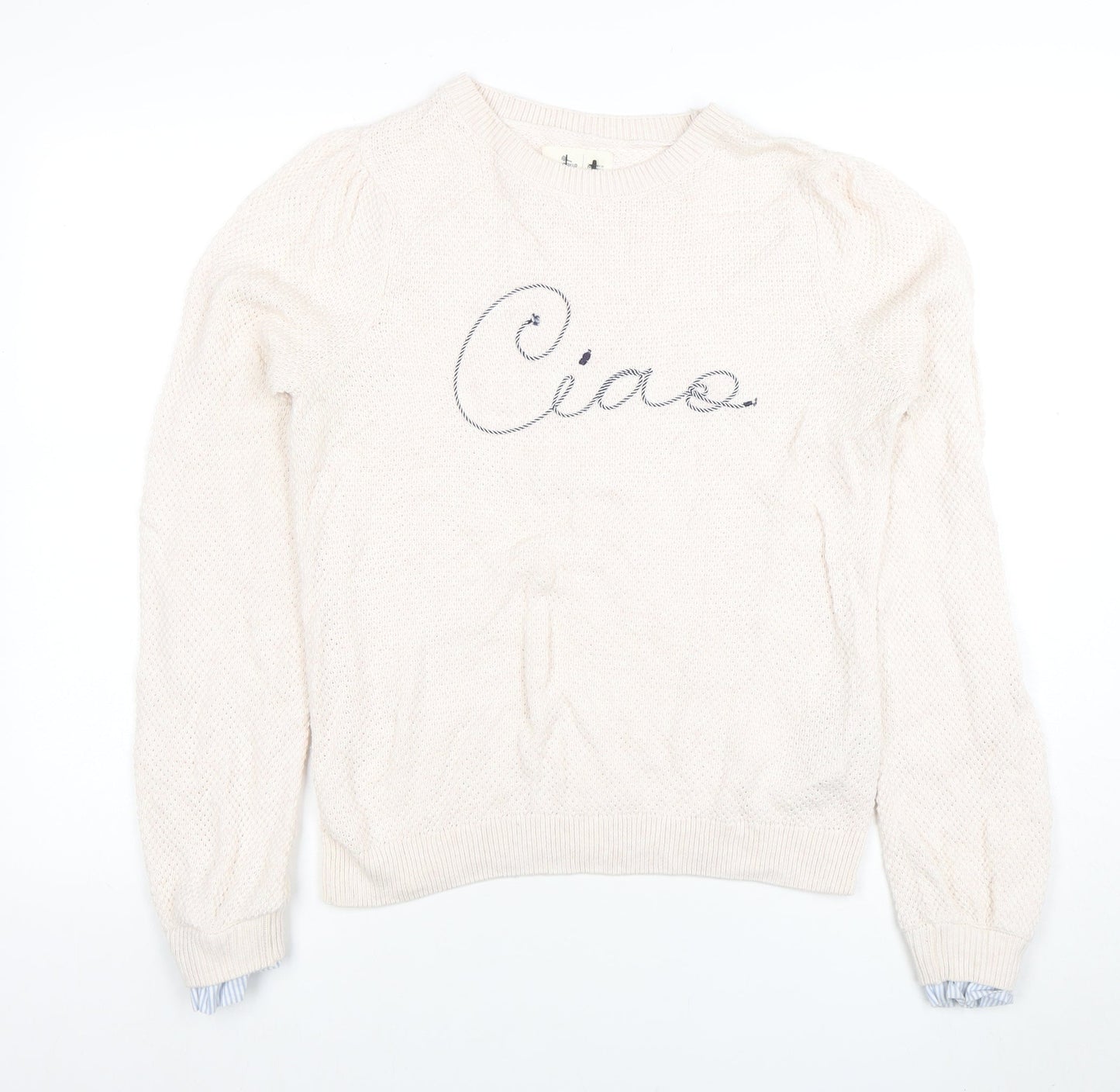 Springfield Women Beige Knit Crew Neck Pullover Jumper M