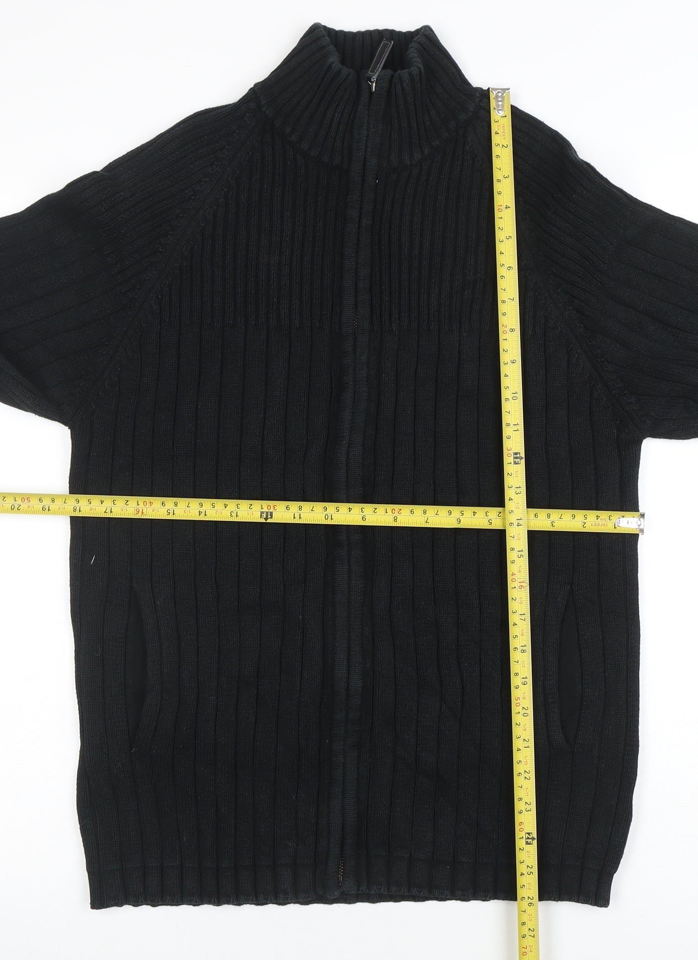 Next Men's Black Cotton Full Zip High Neck Jumper Size M