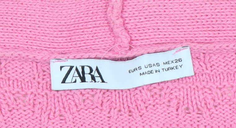 ZARA Women’s Pink Open Knit Cardigan Size 8 V-Neck Lightweight