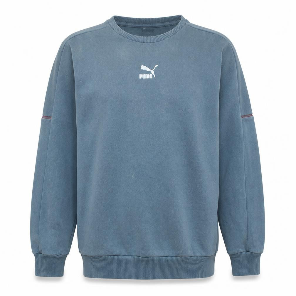Puma Men's Blue Pullover Sweatshirt M Crew Neck Logo Fleece