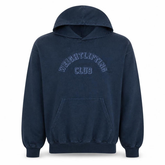 Gymshark Men's Navy Blue Pullover Hoodie Small Weightlifting Club Logo