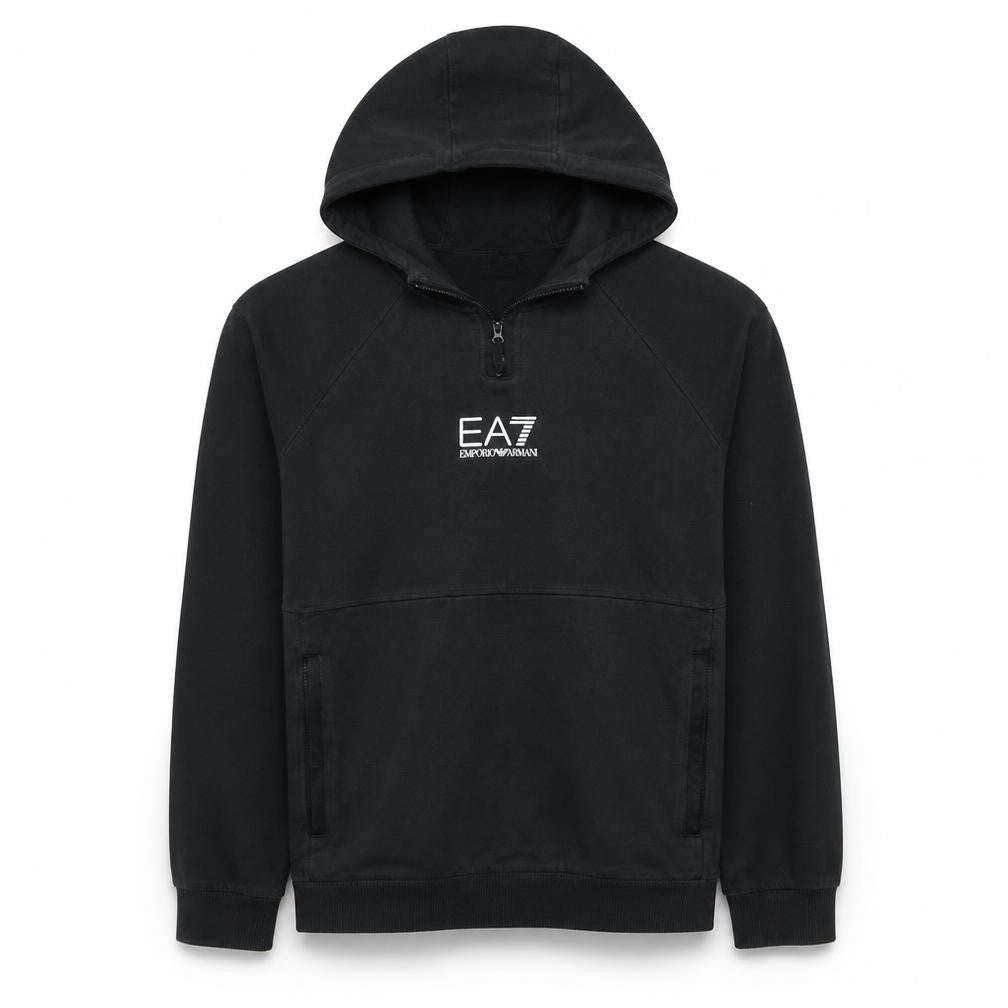 Emporio Armani Men’s Black M Hoodie Pullover EA7 Logo 1/4 Zip Fleece