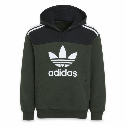 adidas Boys Green Pullover Fleece Hoodie 13-14 Years Logo Hooded Sweatshirt