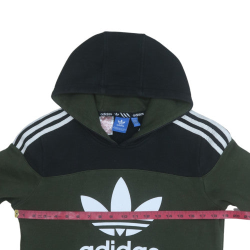 adidas Boys Green Pullover Fleece Hoodie 13-14 Years Logo Hooded Sweatshirt