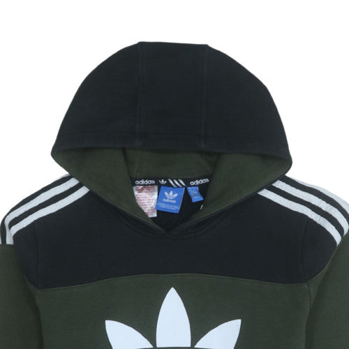 adidas Boys Green Pullover Fleece Hoodie 13-14 Years Logo Hooded Sweatshirt