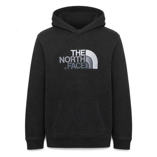 Front view of The North Face boys’ black pullover hoodie xl fleece cotton long sleeve