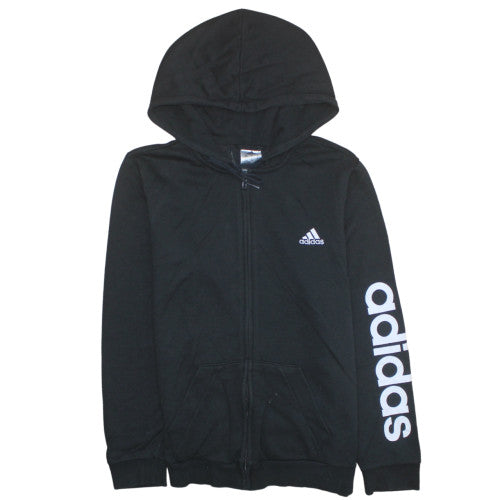 Adidas Women's Black Full Zip Hoodie L Logo Print Casual Sweatshirt