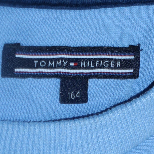 Tommy Hilfiger Boys Blue Pullover Sweatshirt Size 164 Crew Neck Logo Style
