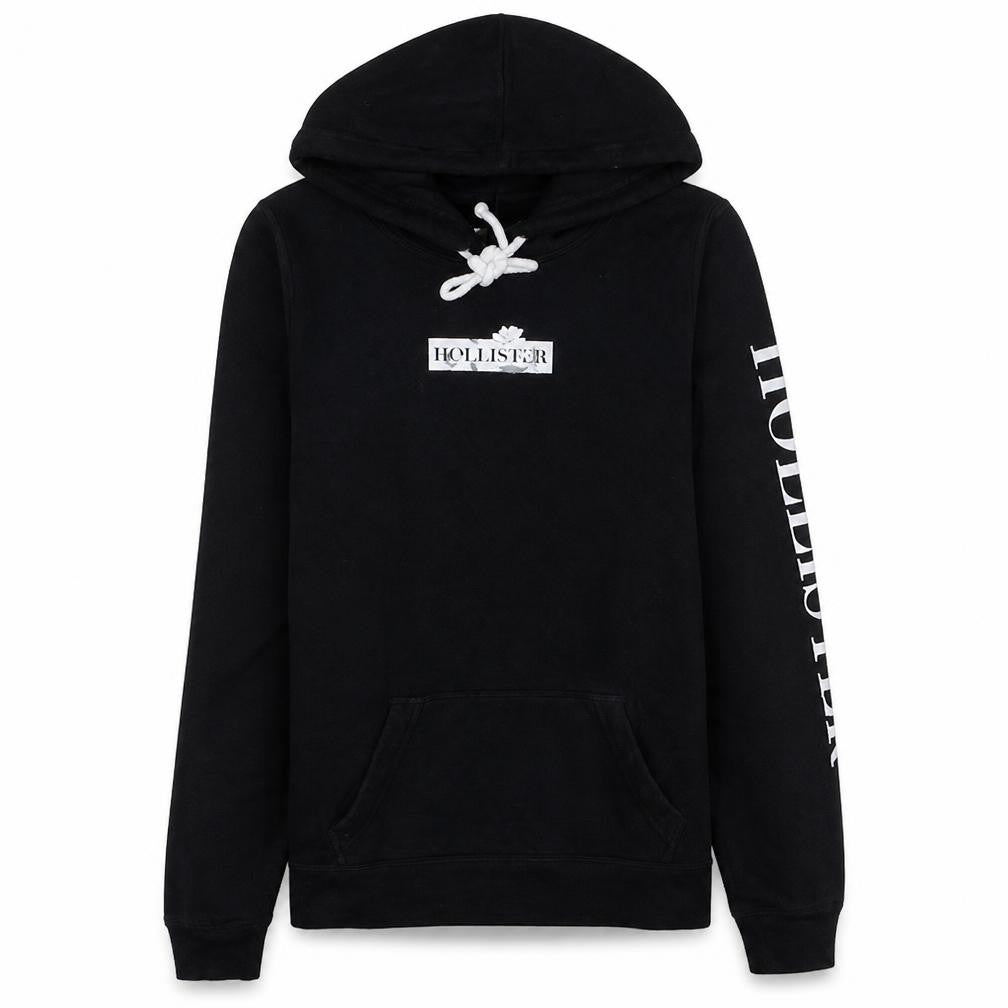 Hollister Womens Black Small Pullover Hoodie with Logo Detail