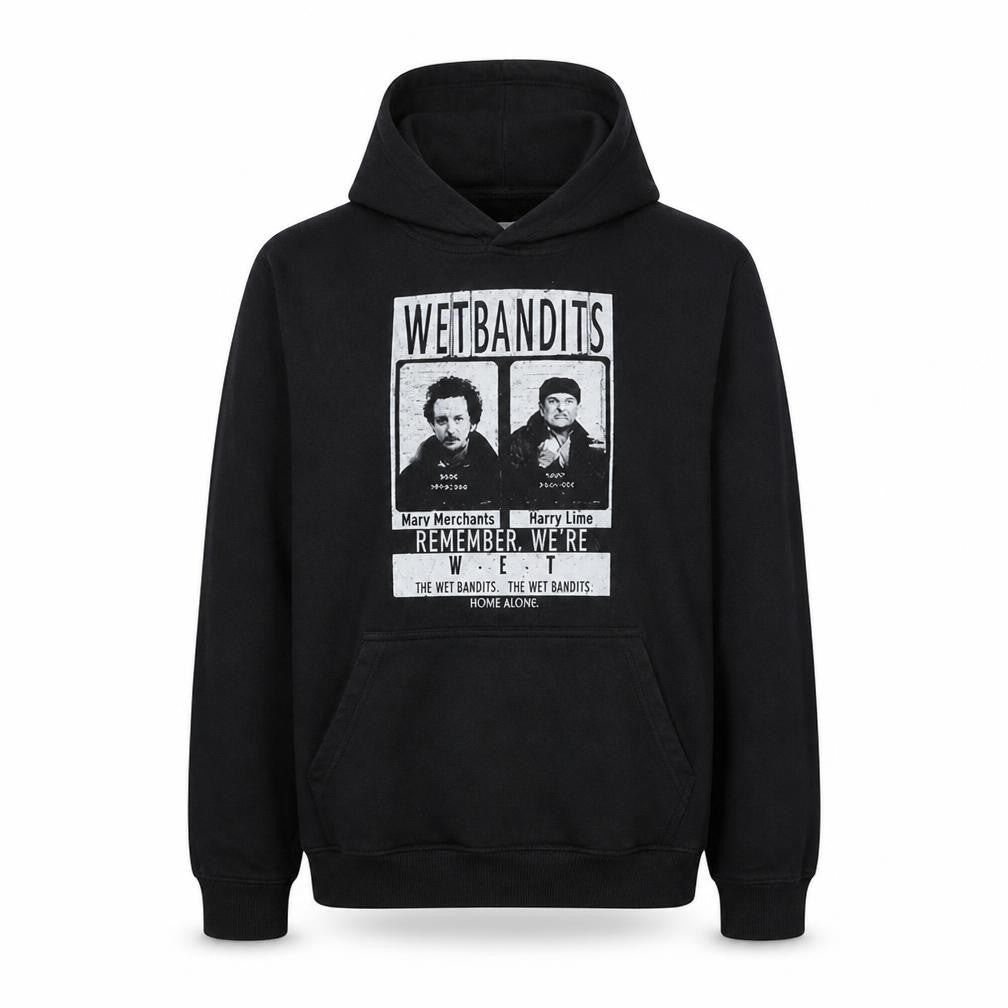 Home Alone Men's Black S Pullover Hoodie Wet Bandits Graphic Print