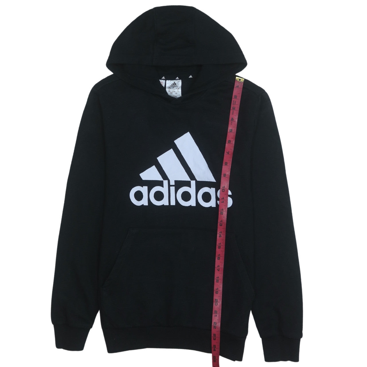 Adidas Boys Black Pullover Hoodie 13-14 Years Cotton Blend Logo Print