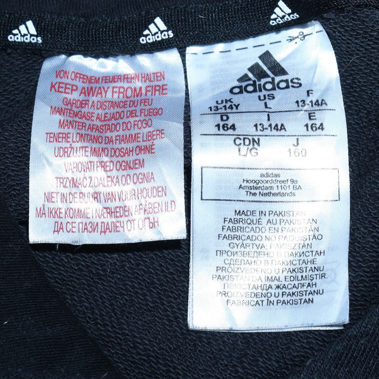 Adidas Boys Black Pullover Hoodie 13-14 Years Cotton Blend Logo Print