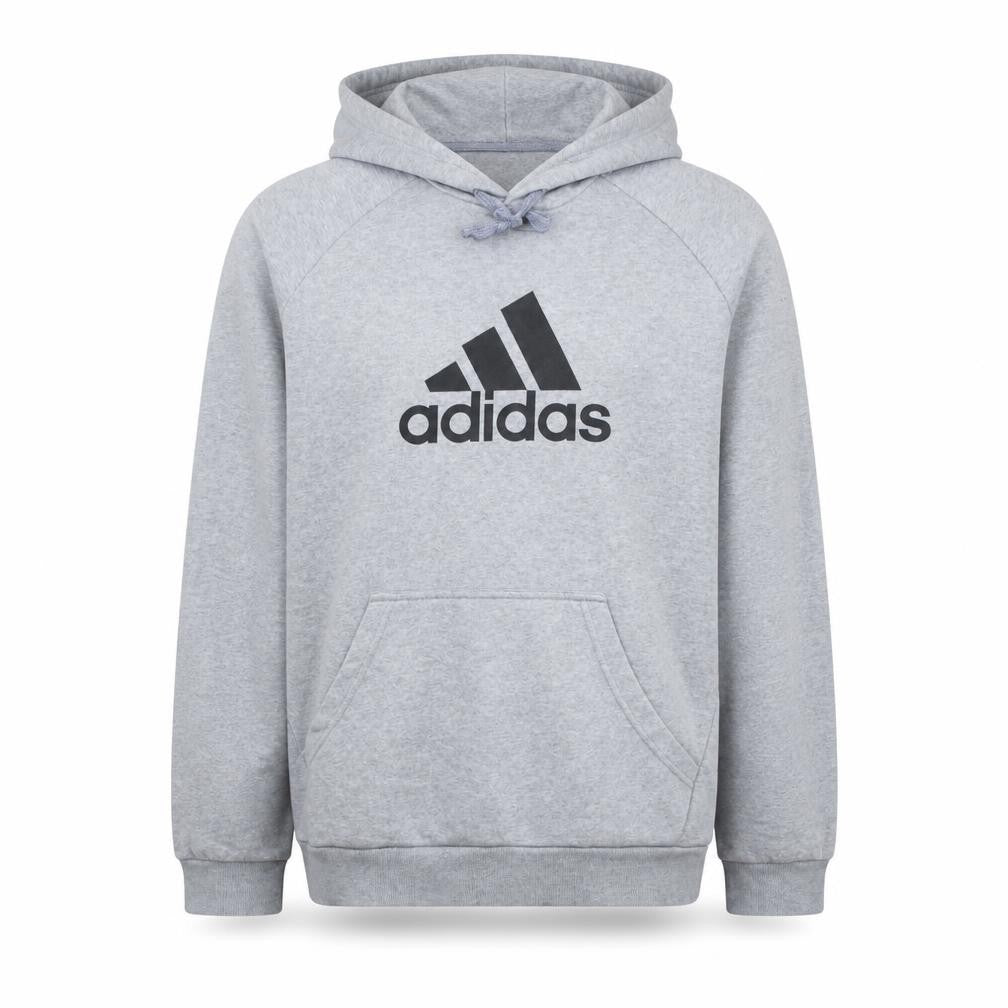 Adidas Mens Grey Pullover Hoodie L Logo Sports Cotton Blend