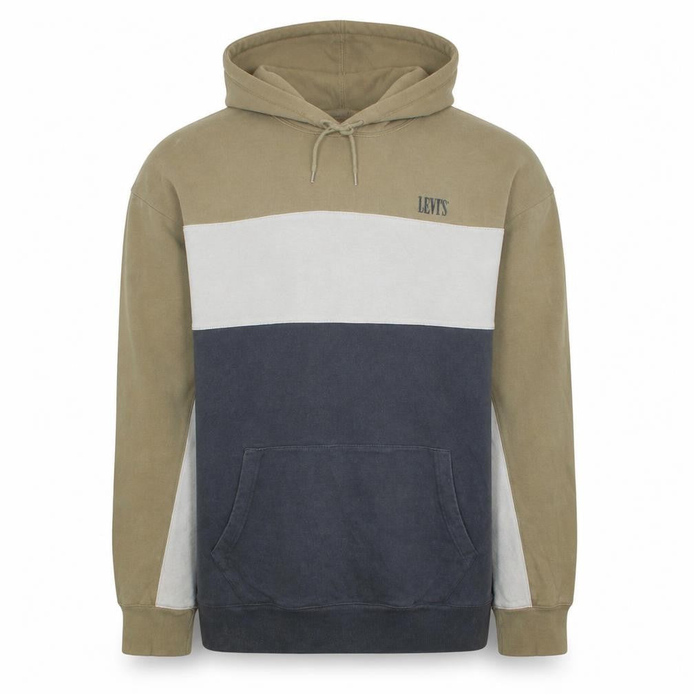 Levi's Men's Beige Blue Colour Block Relaxed Fit L Pullover Hoodie
