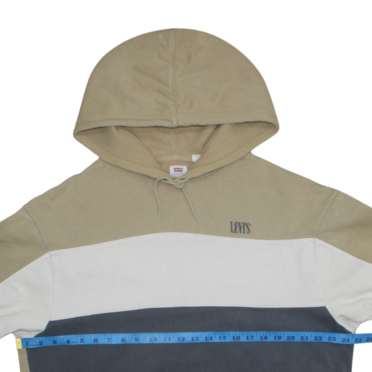 Levi's Men's Beige Blue Colour Block Relaxed Fit L Pullover Hoodie