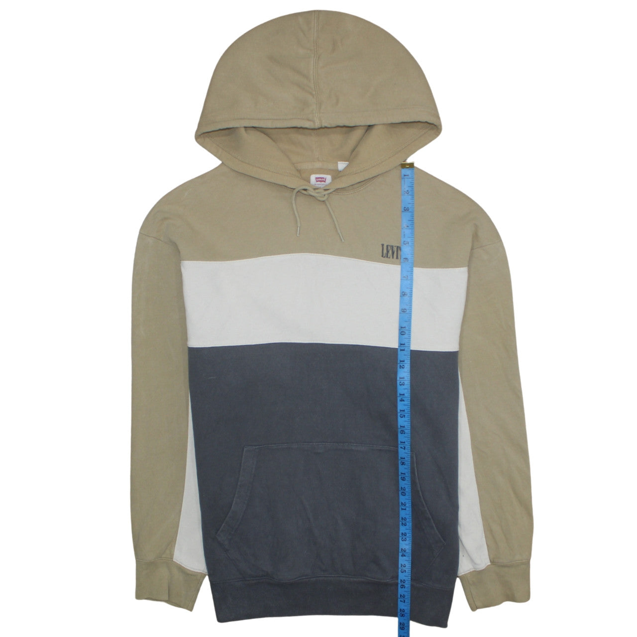Levi's Men's Beige Blue Colour Block Relaxed Fit L Pullover Hoodie