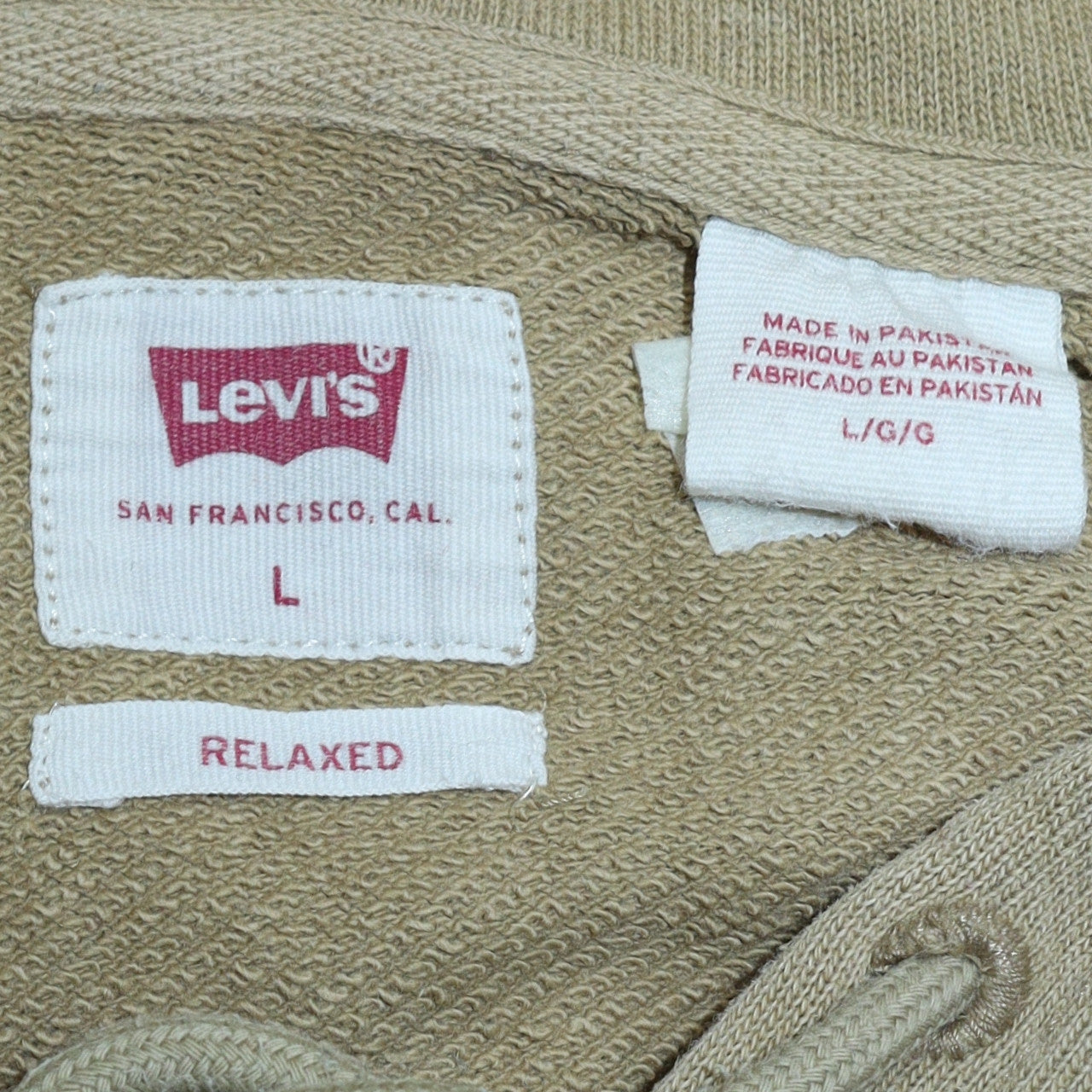 Levi's Men's Beige Blue Colour Block Relaxed Fit L Pullover Hoodie