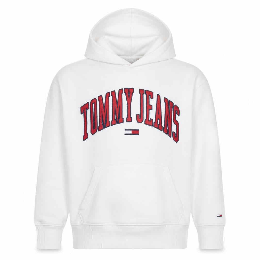 Tommy Jeans Men's White Pullover Hoodie Small Logo Retro Style