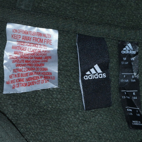 Adidas Boys Green Pullover Hoodie 13-14 Years Fleece Logo Sweatshirt