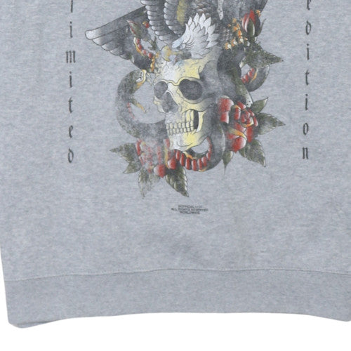 boohooMAN Men's Grey Graphic Skull Eagle Crew Neck Sweatshirt Size S