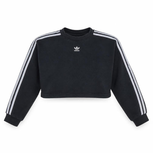 Adidas Women's Black Cropped Sweatshirt Size 4 Crew Neck Logo Style