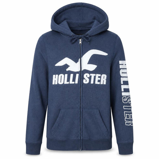 Hollister Men's Blue Full Zip Hoodie Size M Logo Fleece Sweatshirt