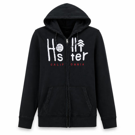 Hollister Men's Black Full Zip Hoodie S Logo Fleece Sweatshirt