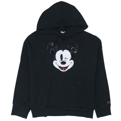 Preloved Levi's Women Black XS Pullover Hoodie Mickey Mouse Sequin Design - Front