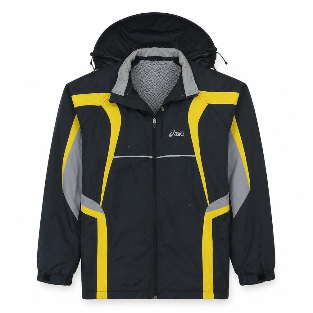 Asics Men's Black Yellow Hooded Windbreaker Jacket M