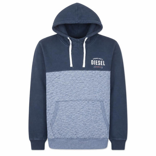 Diesel Men Blue Pullover Hoodie L Fleece Cotton Blend Logo