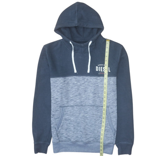 Diesel Men Blue Pullover Hoodie L Fleece Cotton Blend Logo