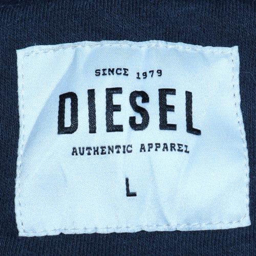 Diesel Men Blue Pullover Hoodie L Fleece Cotton Blend Logo