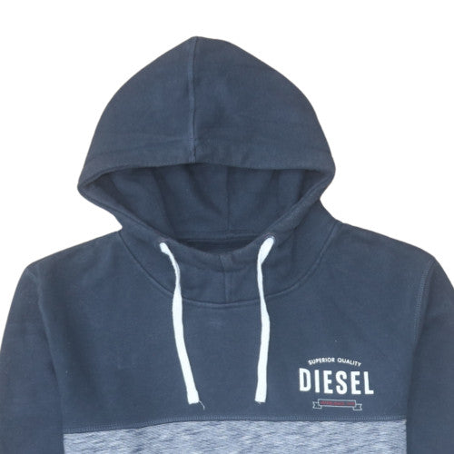 Diesel Men Blue Pullover Hoodie L Fleece Cotton Blend Logo