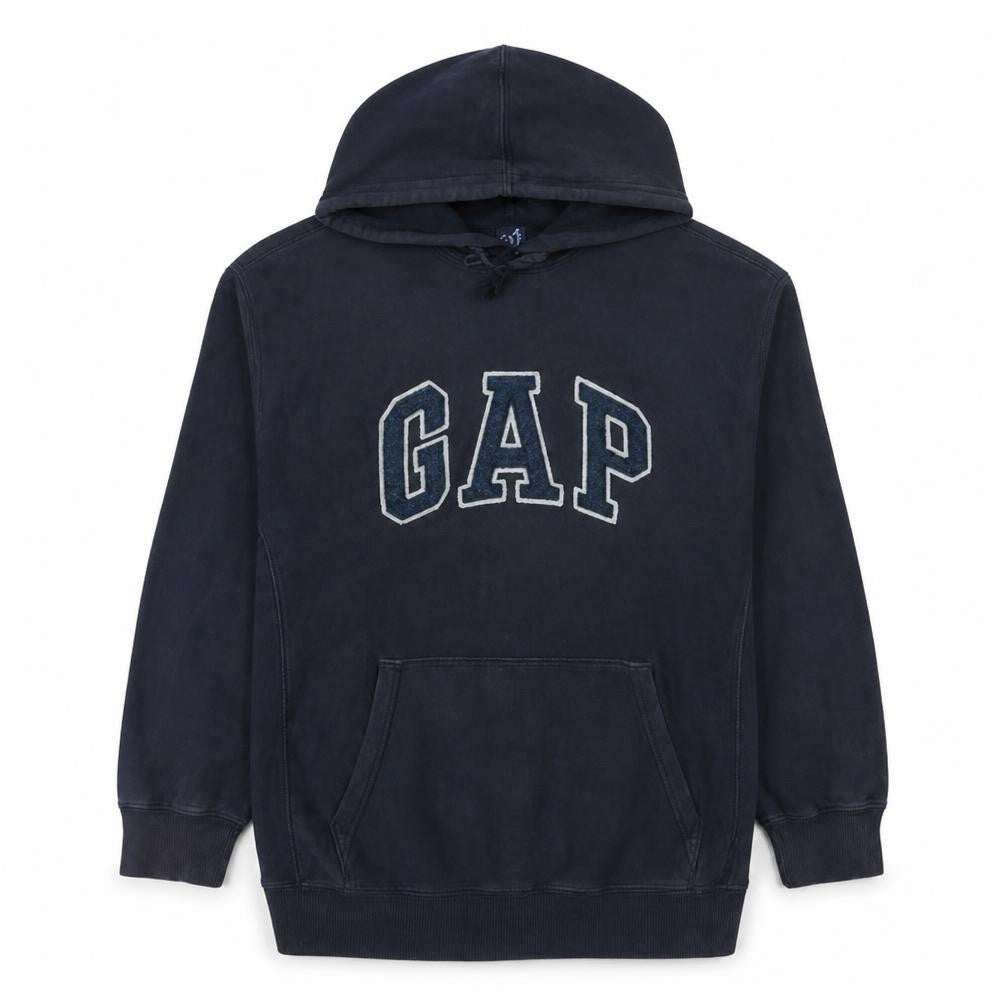 Gap Men's Blue Pullover Hoodie M Fleece Cotton Logo Sweatshirt