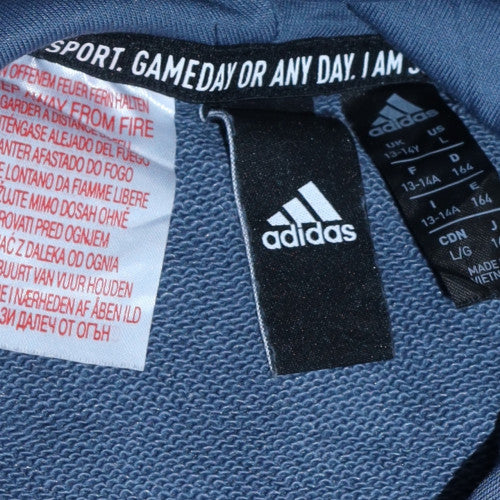 Adidas Boys Blue Full Zip Hoodie 13-14 Years Regular Fit Sportswear