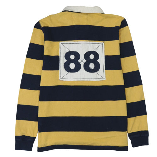 Fat Face Men's Yellow & Navy Striped XL Collared Rugby Sweatshirt