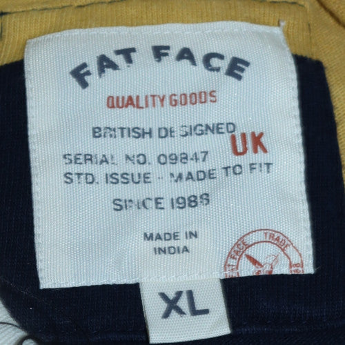 Fat Face Men's Yellow & Navy Striped XL Collared Rugby Sweatshirt