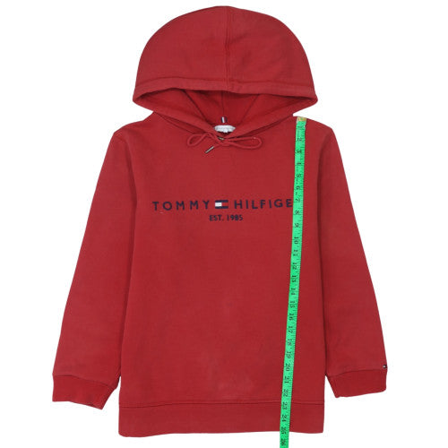 Tommy Hilfiger Men's Red Pullover Hoodie M Logo Fleece Sweatshirt