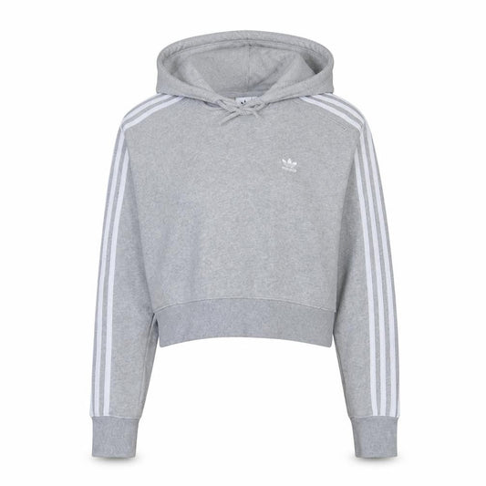 Adidas Women Grey Hooded Pullover Crop Sweatshirt UK 6 XS